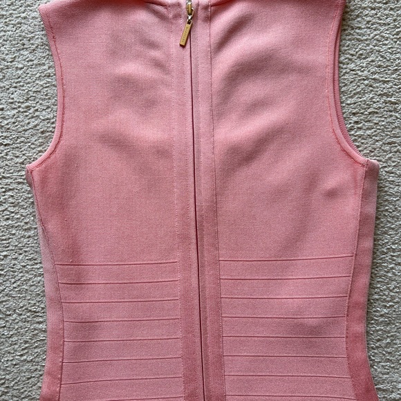 MARCIANO LA Salmon Pink BodyCon BANDAGE Short DRESS Sleeveless Square Neck Sz M - Picture 13 of 16